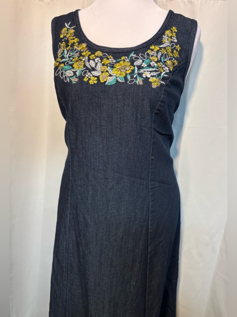 Jessica London Denim Maxi Dress Embroidered Floral Sleeveless Plus 18W - Picture 5 of 9